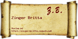 Zinger Britta névjegykártya
